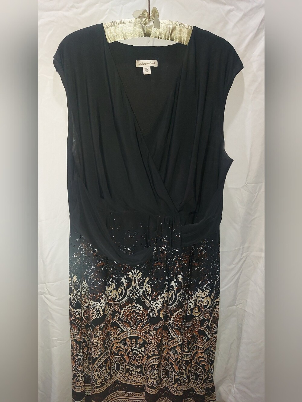 Coldwater Creek Black V-Neck Printed Knee-length Dress